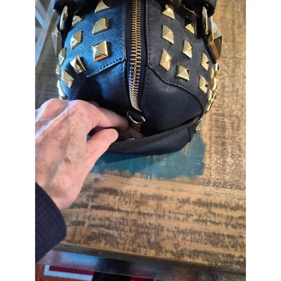 Michael Kors Grayson Navy Saffiano Leather Studded Satchel Bag and Wallet Set - Picture 5 of 10